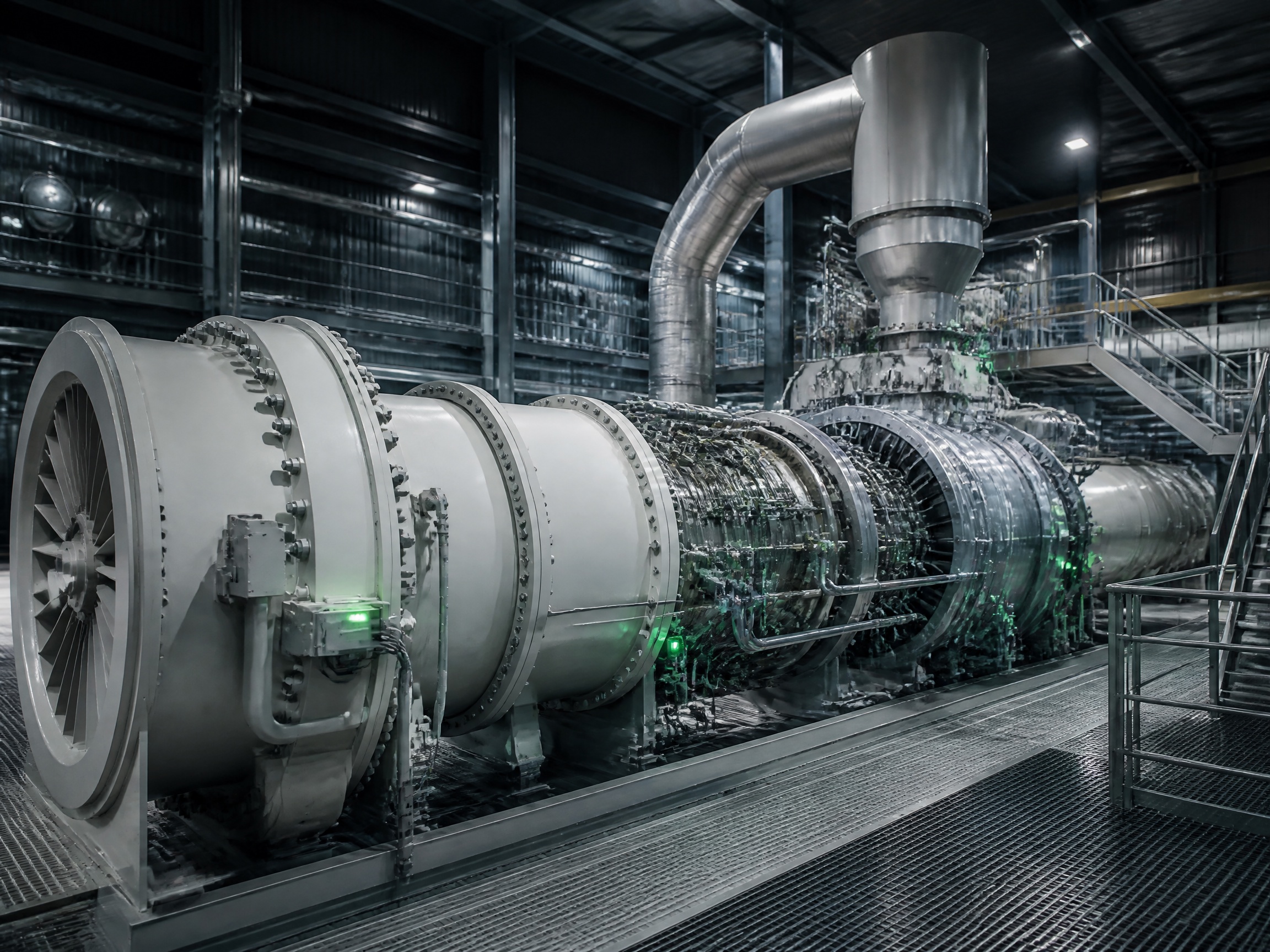 Gas turbine and compressor equipment in an industrial energy facility